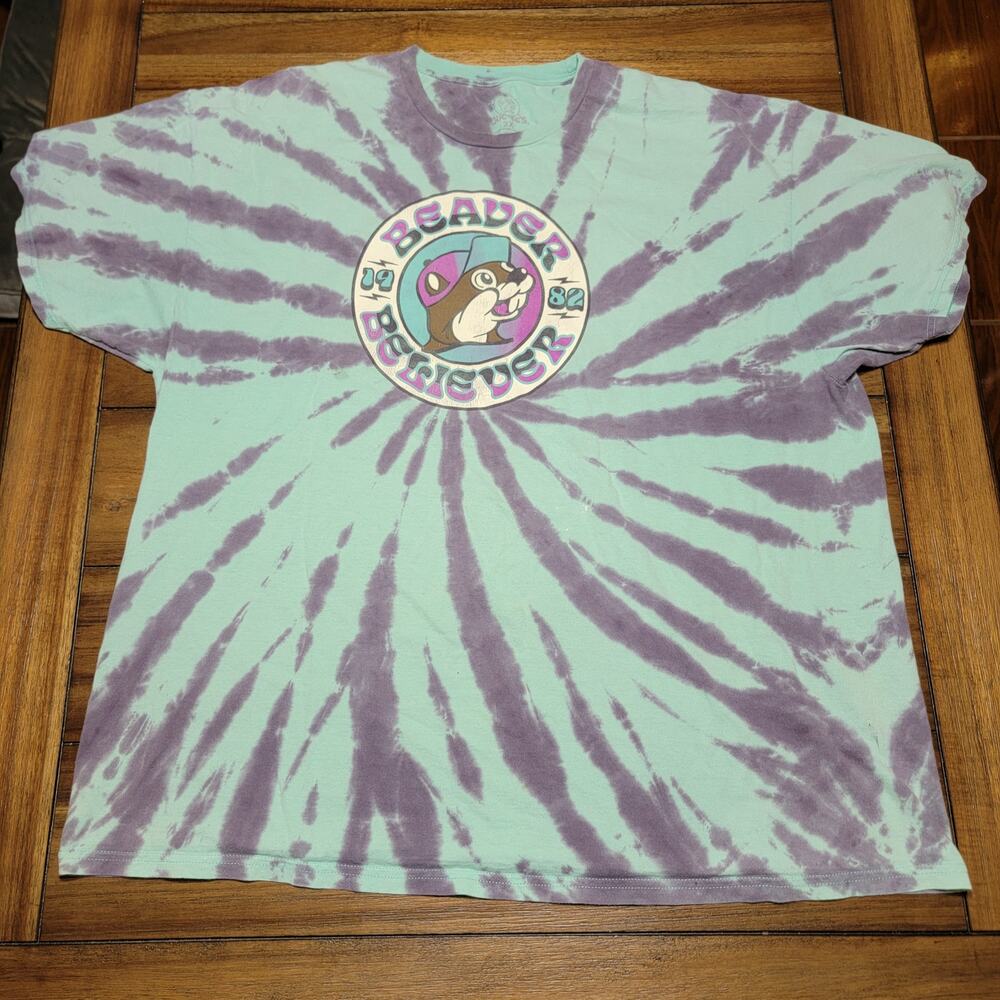Buc-ee's Teal & Purple Tie-Dye "Beaver Believer" Tee - 2X